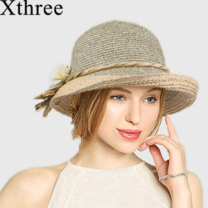 Xthree Good quality  Summer hat women Raffia straw cap Ladies Big brim Sun hat  hat forgirlbeach hat